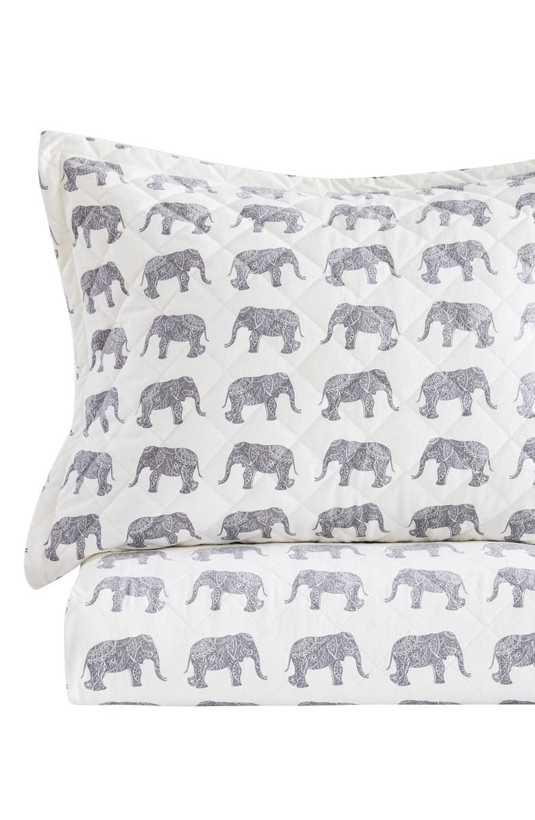 MELANGE HOME Elephant Flannel Quilt Set, Alternate, color, Grey