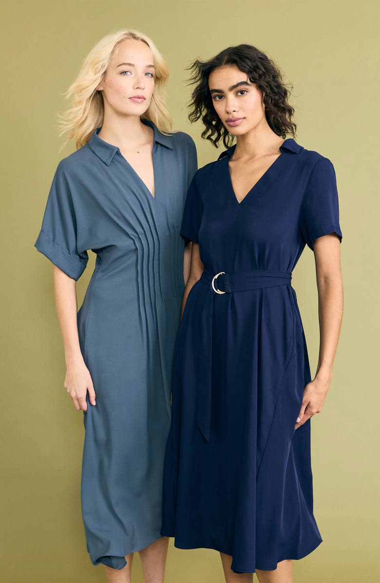 Luxely Short Sleeve Handkerchief Hem Midi Dress, Alternate, color, Turbulence