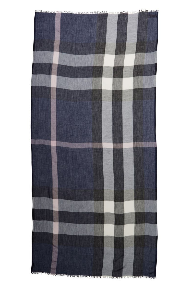 Brit Sheer Mega Check Scarf, Alternate, color, INDIGO CHECK