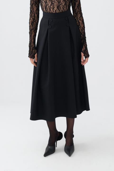Women's Black Straight Midi Skirts