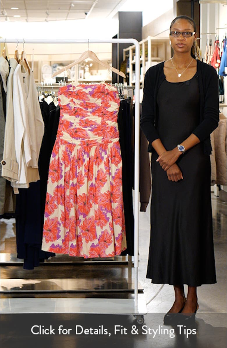 Floral Strapless Cotton Midi Dress, sales video thumbnail