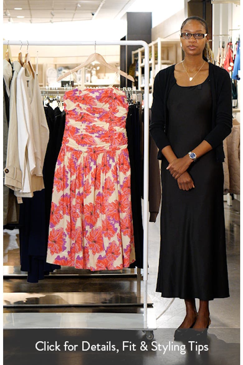 Floral Strapless Cotton Midi Dress video