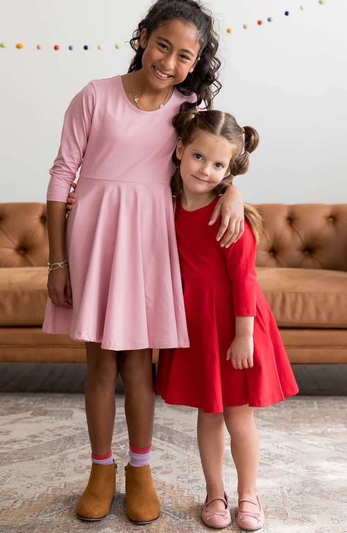 Mightly Organic Cotton 3/4 Sleeve Solid Twirl Dress In Ballet Pink
