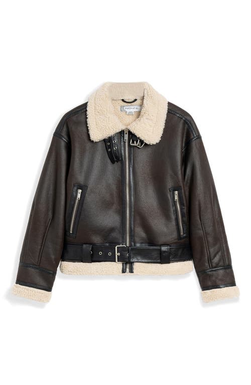 Noize Faux Shearling Trim Faux Leather Jacket In Brown