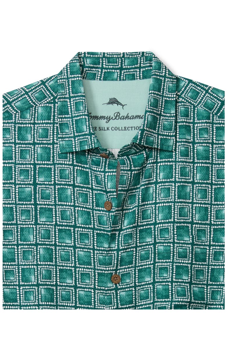 Torres Tiles Printed Silk Camp Shirt, Alternate, color, DEEP SEA TEAL