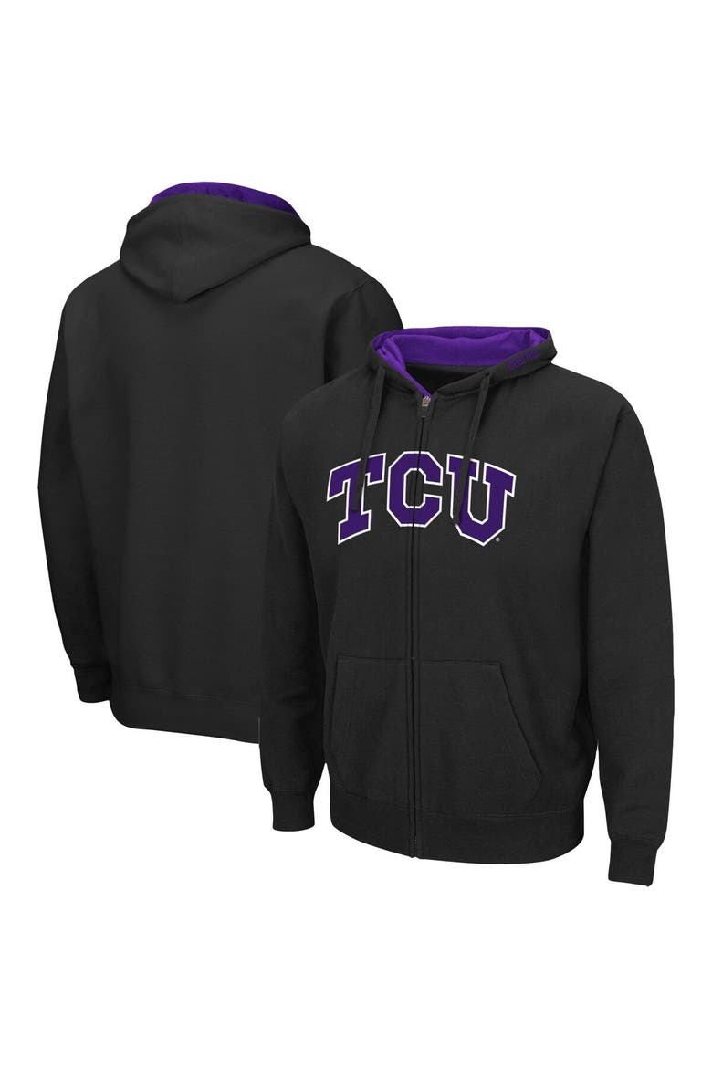 Men's Colosseum Black TCU Horned Frogs Arch & Logo 3.0 Full-Zip Hoodie, Main, color, Black