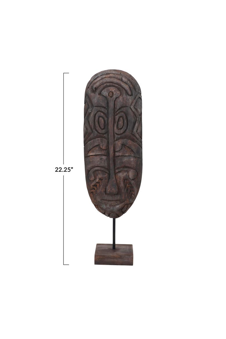 Hand-Carved Mango Wood Mask on Stand, Dark Finish, Alternate, color, Black