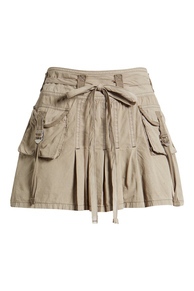 Pleated Cotton Cargo Skirt, Alternate, color, KHAKI