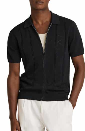 Reiss Tay Pointelle Knit Short Sleeve Zip-Up Shirt