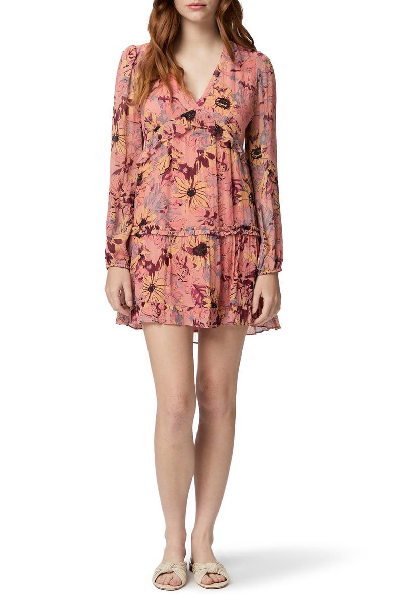PAIGE Misty Ruffle Long Sleeve Silk Dress, Main, color, 