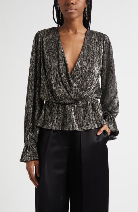Jean Metallic Lamé Faux Wrap Top