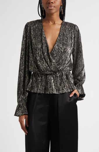 Jean Metallic Lamé Faux Wrap Top