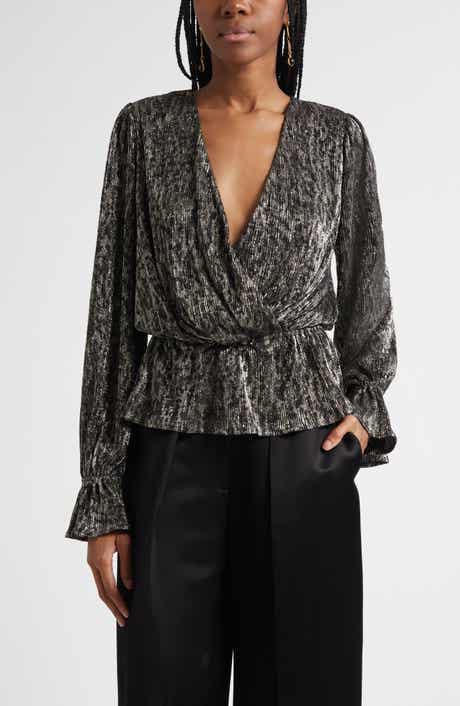Jean Metallic Lamé Faux Wrap Top