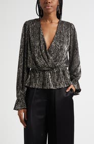 Ramy Brook Jean Metallic Lamé Faux Wrap Top