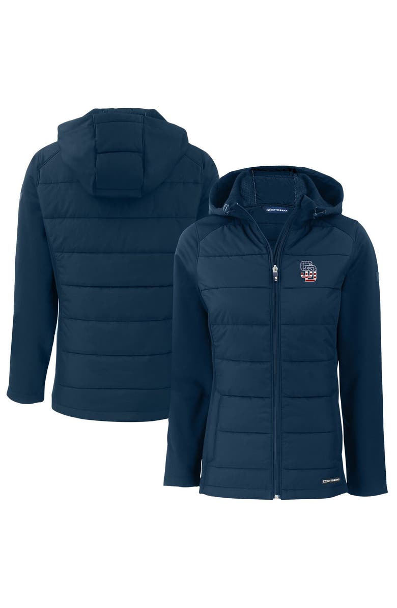 Cutter & Buck Women's Cutter & Buck  Navy San Diego Padres Evoke Hybrid Eco Softshell Recycled Full-Zip Hoodie Jacket, Main, color, 