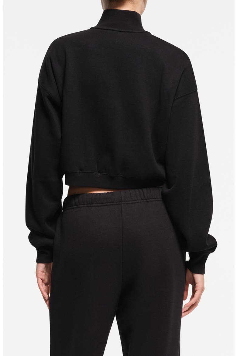 Half Zip Crop Cotton Fleece Blend Sweatshirt, Alternate, color, ONYX