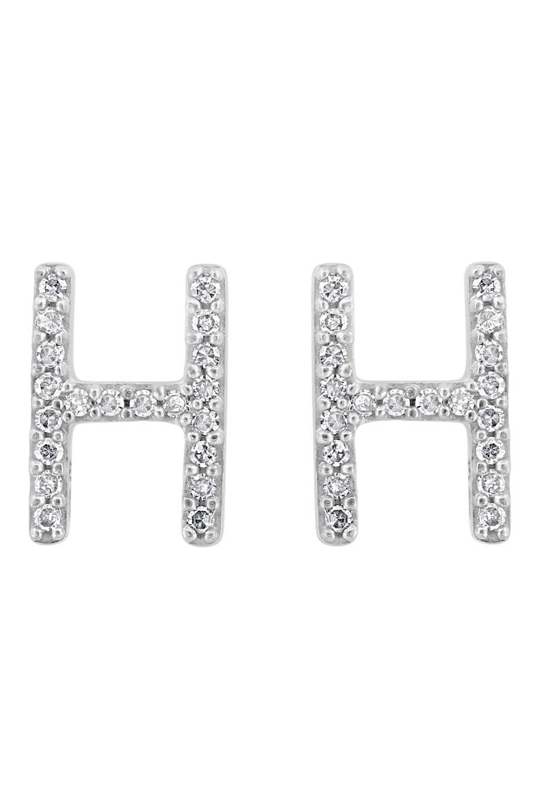Sterling Silver Diamond 'H' Initial Stud Earrings, Alternate, color, SILVER