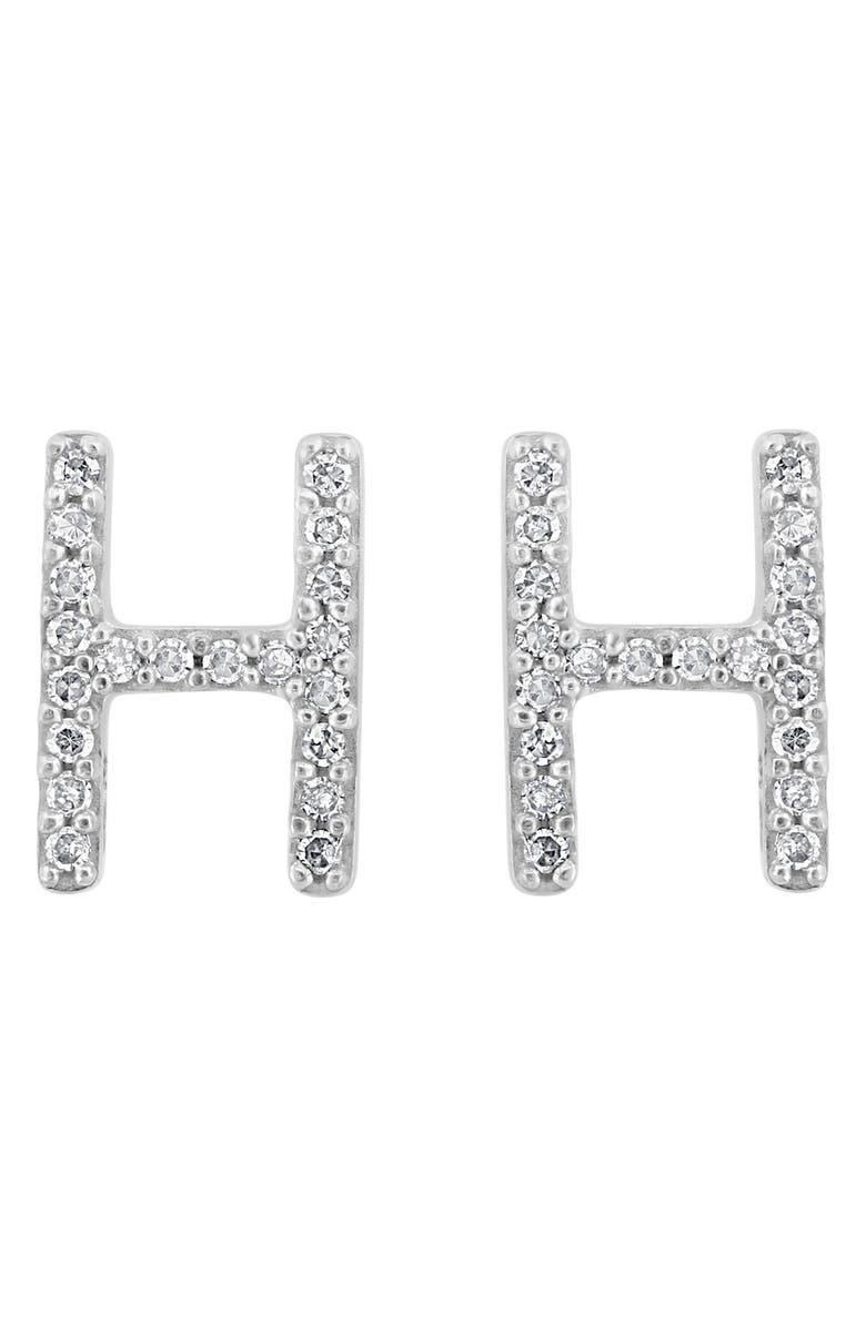 EFFY Sterling Silver Diamond 'H' Initial Stud Earrings, Alternate, color, Silver