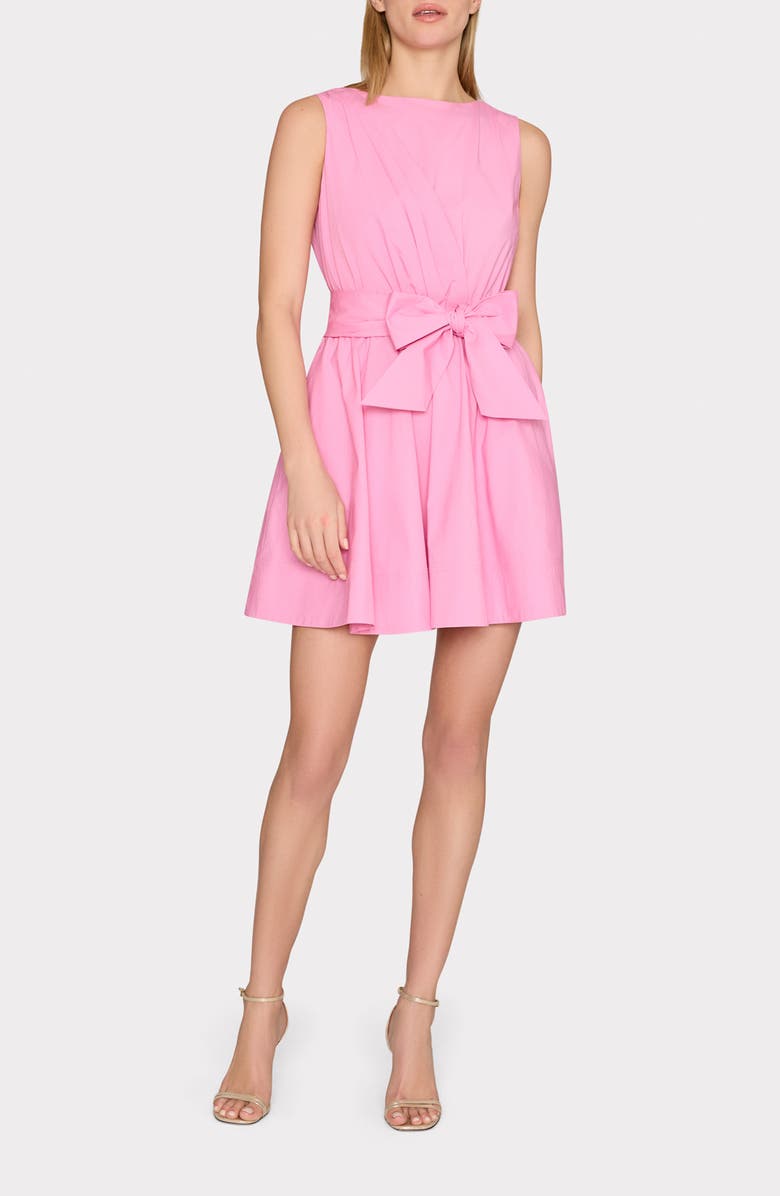 Milly Draped Sleeveless Stretch Cotton Poplin Minidress, Main, color, Pink