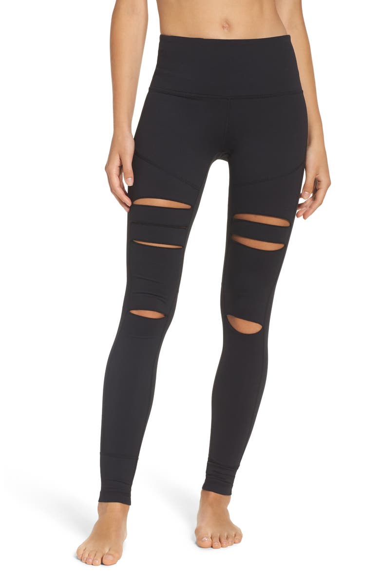 Cece High Waist Open Knee Leggings, Main, color, BLACK