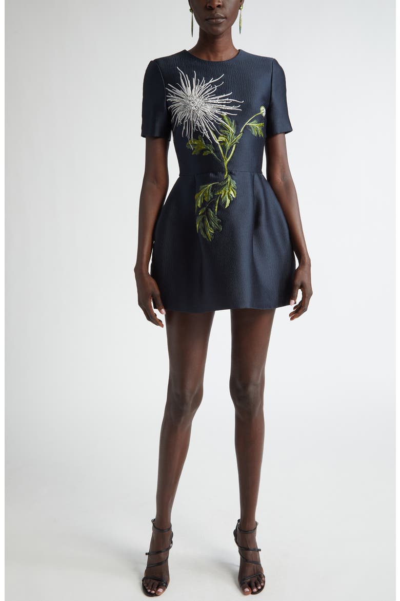 Chrysanthemum Jacquard Fit & Flare Minidress, Alternate, color, WHITE/ NAVY
