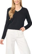 CeCe Scalloped Trim V-Neck Sweater