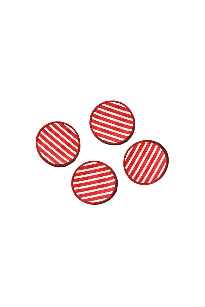 Red Stripe Round Cocktail Napkins Set of 4, Main, color, Red