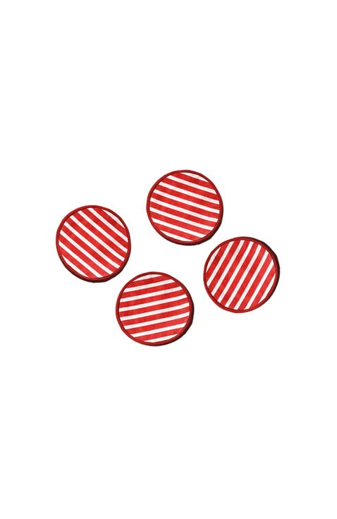 Red Stripe Round Cocktail Napkins Set of 4