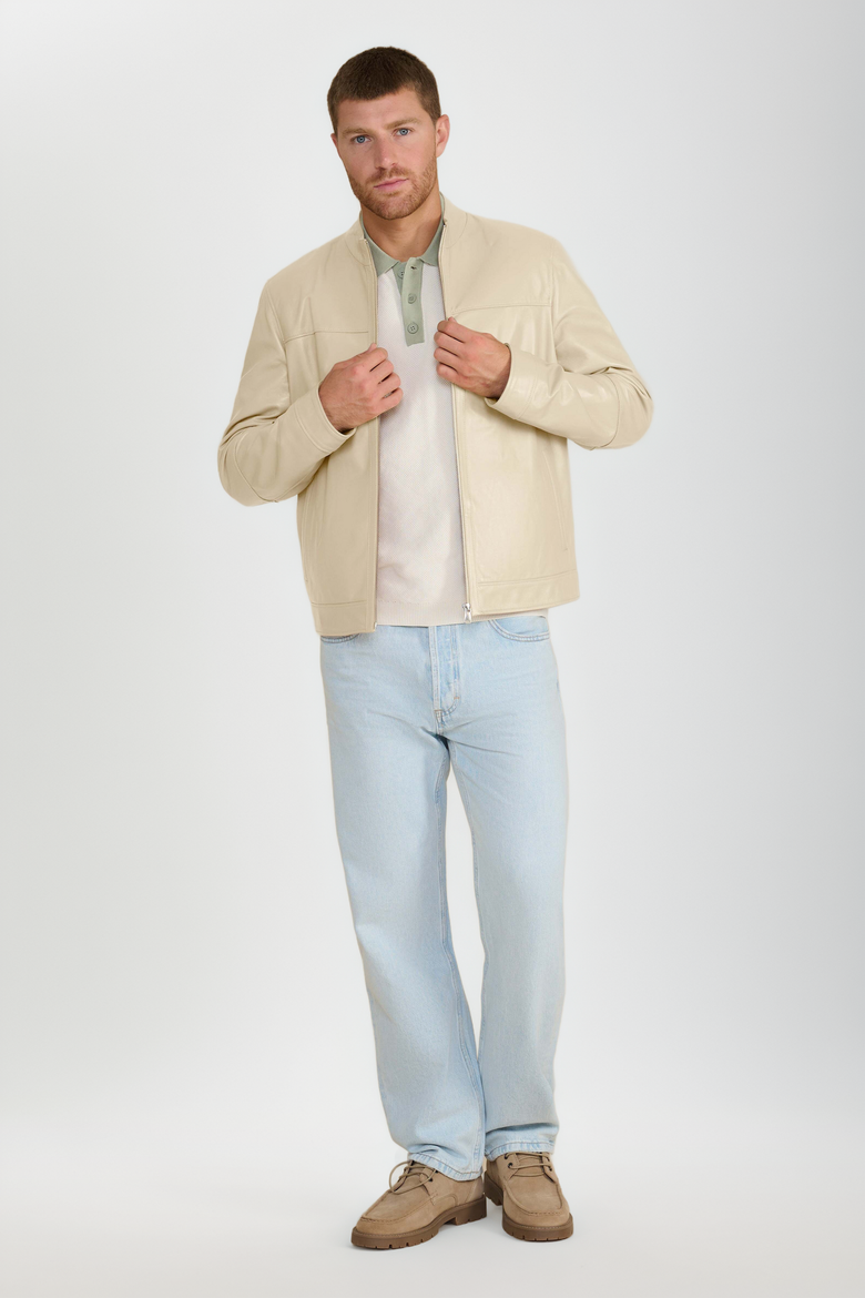 Otis Racer Leather Jacket, Alternate, color, Beige