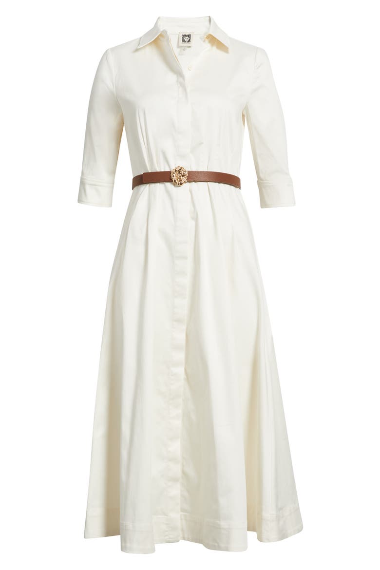 Elbow Sleeve Stretch Cotton Shirtdress, Alternate, color, WHITE DOVE