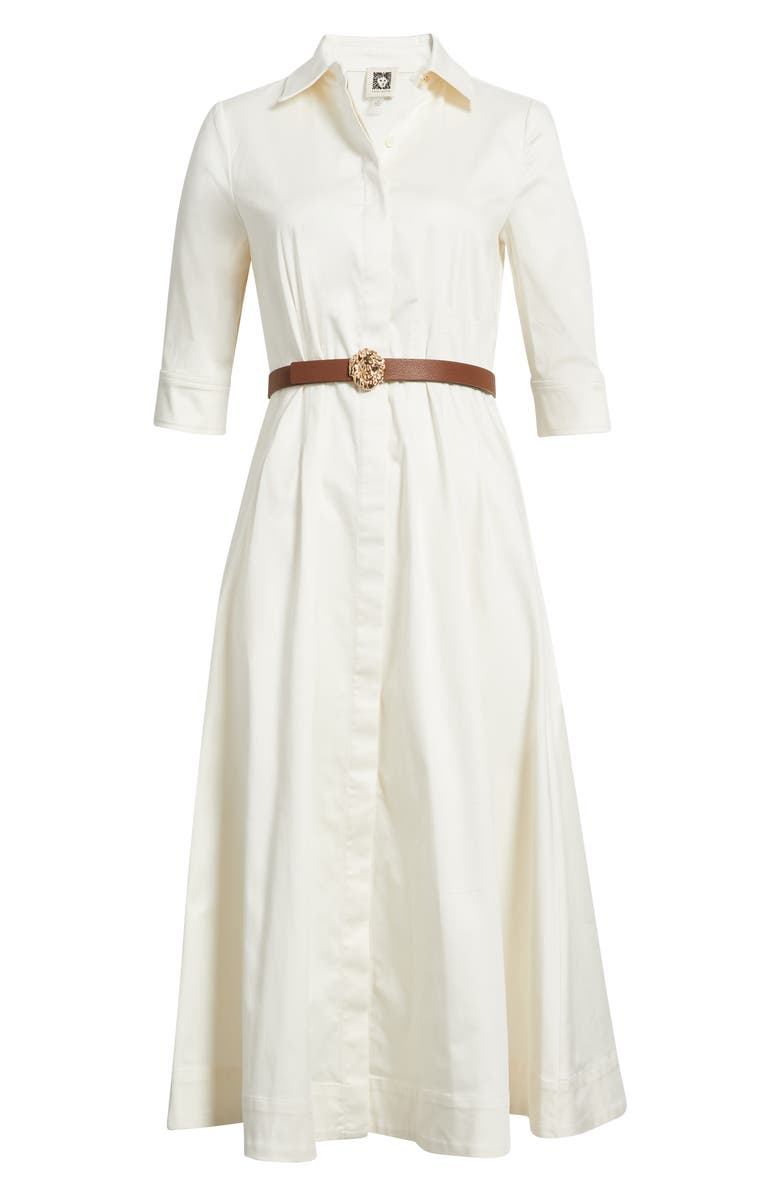 Anne Klein Elbow Sleeve Stretch Cotton Shirtdress, Main, color, White Dove