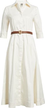 Anne Klein Elbow Sleeve Stretch Cotton Shirtdress