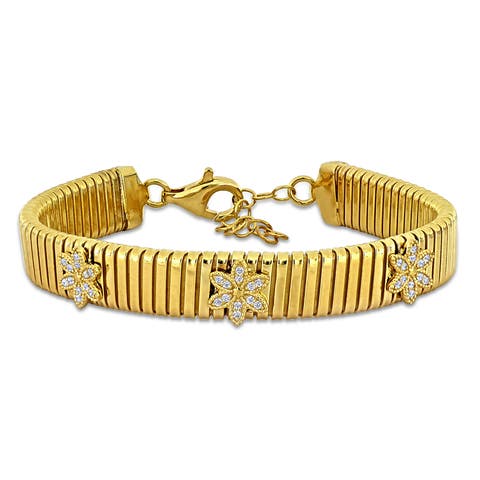 Cubic Zirconia Omega Flower Bracelet Yellow Plated