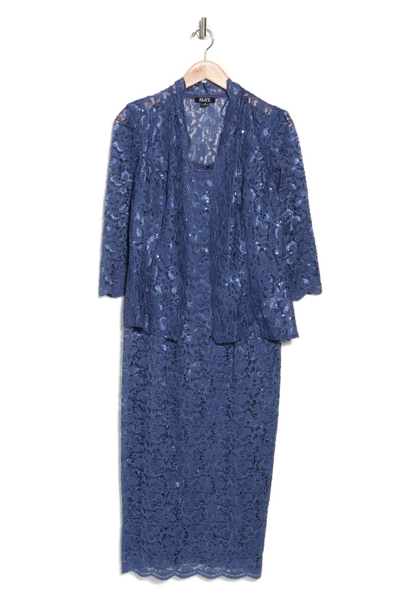 Lace Dress & Jacket Two-Piece Set, Alternate, color, WEDGEWOOD
