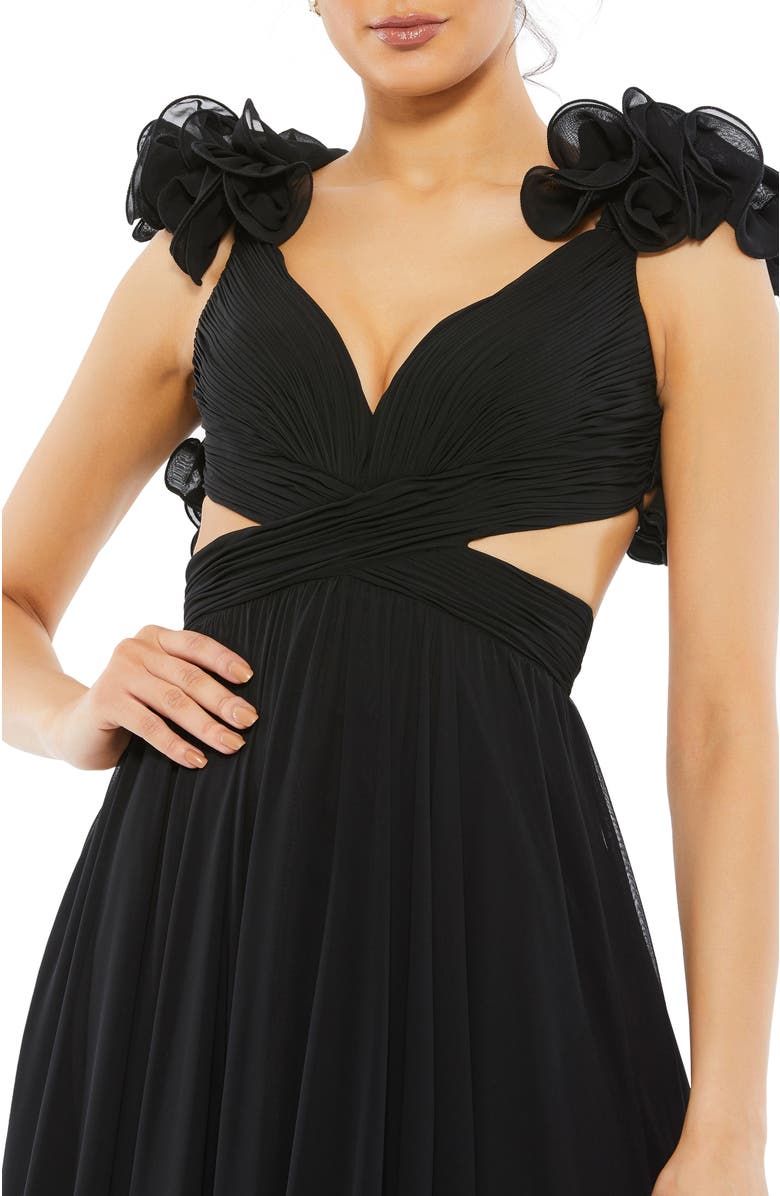 Mac Duggal Sleeveless Ruffle Tiered Cut-Out Chiffon Gown, Alternate, color, Black