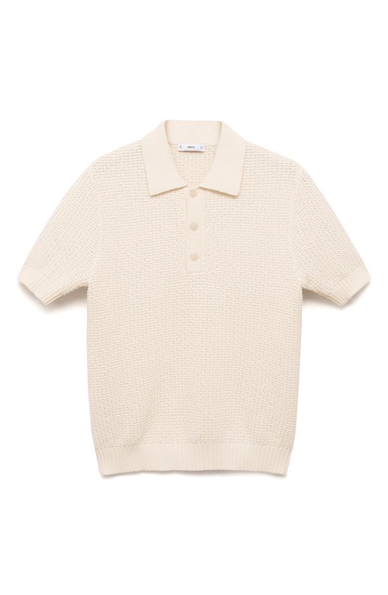 MANGO Openwork Cotton Blend Polo Sweater, Alternate, color,