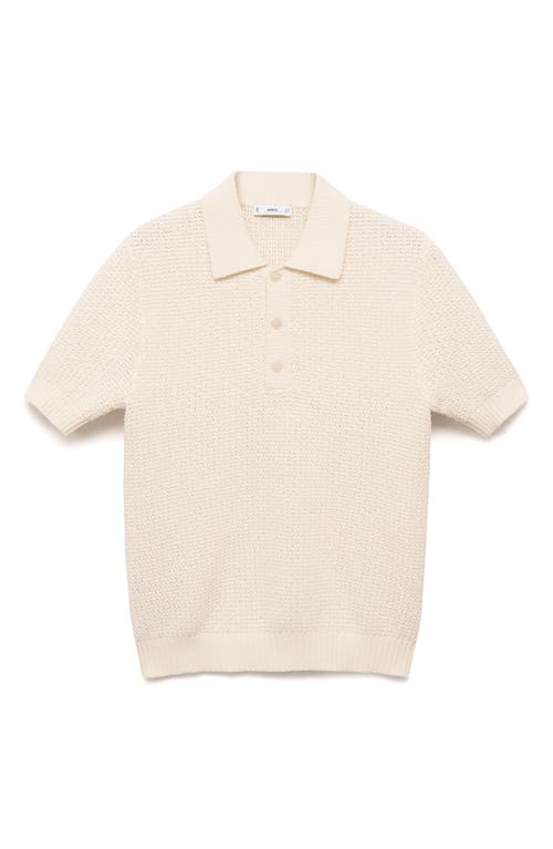 Mango Openwork Cotton Blend Polo Sweater In Neutral