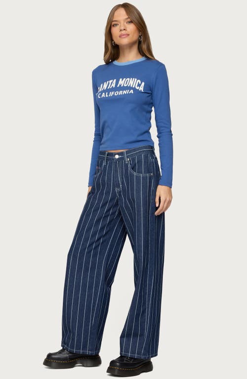 Edikted Santa Monica Long Sleeve Stretch Cotton Graphic T-shirt In Blue