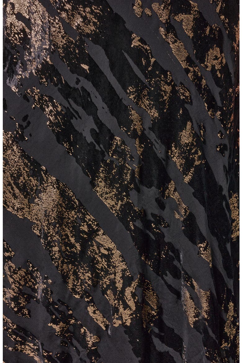 Metallic Foil Velvet Halter Midi Dress, Alternate, color, BK/ METALLI