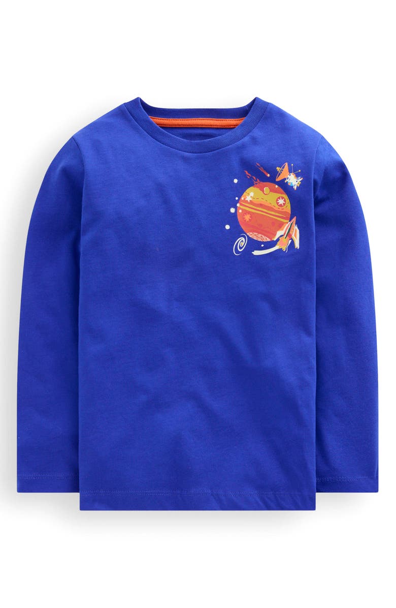 Mini Boden Kids' Planet Print Cotton Graphic T-Shirt, Main, color, Safari Green Volcano Dino