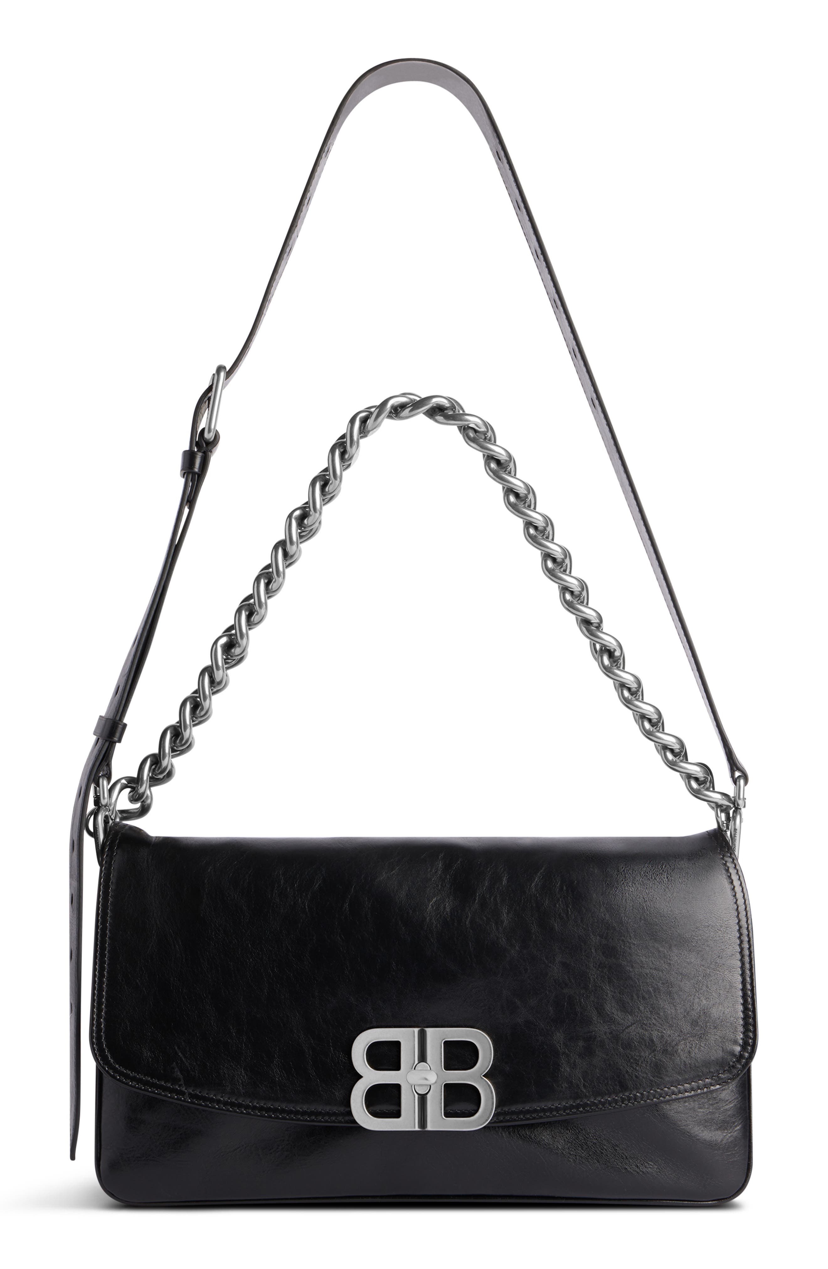 Medium BB Soft Flap Leather Crossbody Bag, Alternate, color, BLACK