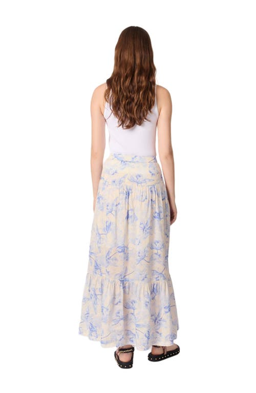 Maje Jubarbe Maxi Skirt In Blue Flower Print Ecru Base