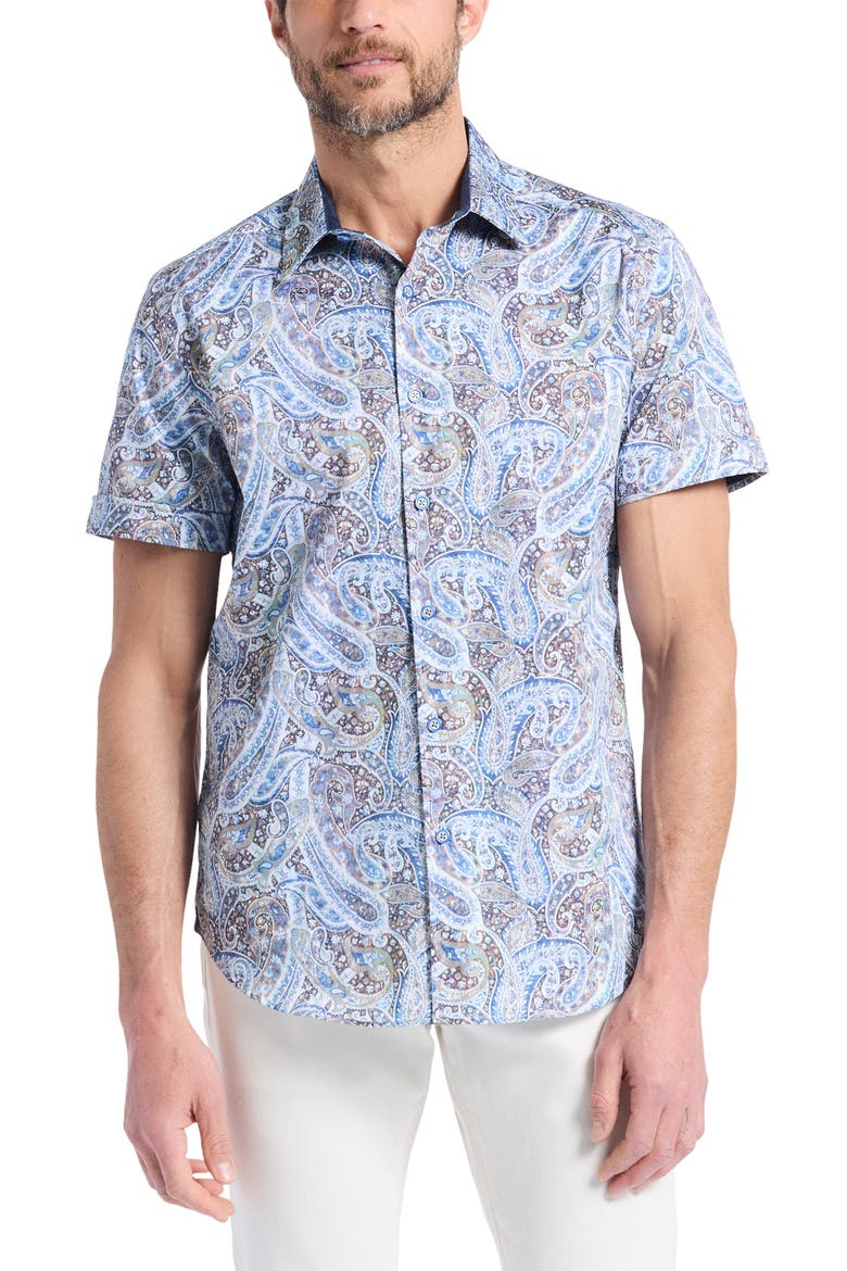 Melrose Short Sleeve Stretch Cotton Button-Up Shirt, Main, color, MULTI