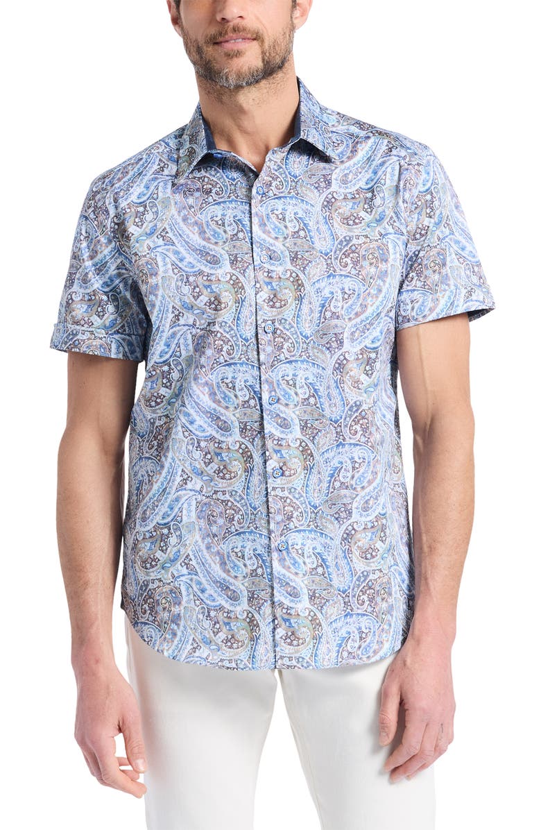 Robert Graham Melrose Short Sleeve Stretch Cotton Button-Up Shirt, Main, color, Multi