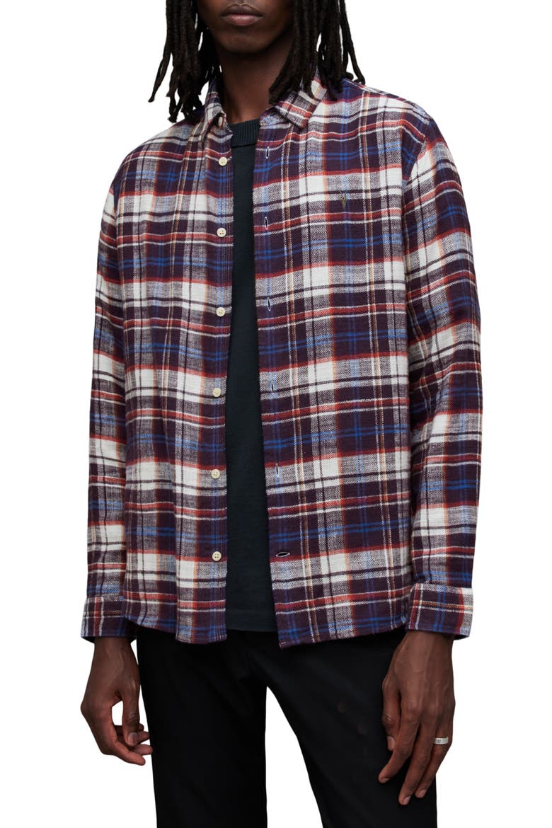 Lakeshort Plaid Flannel Button-Up Shirt, Main, color, SAGE PURPLE