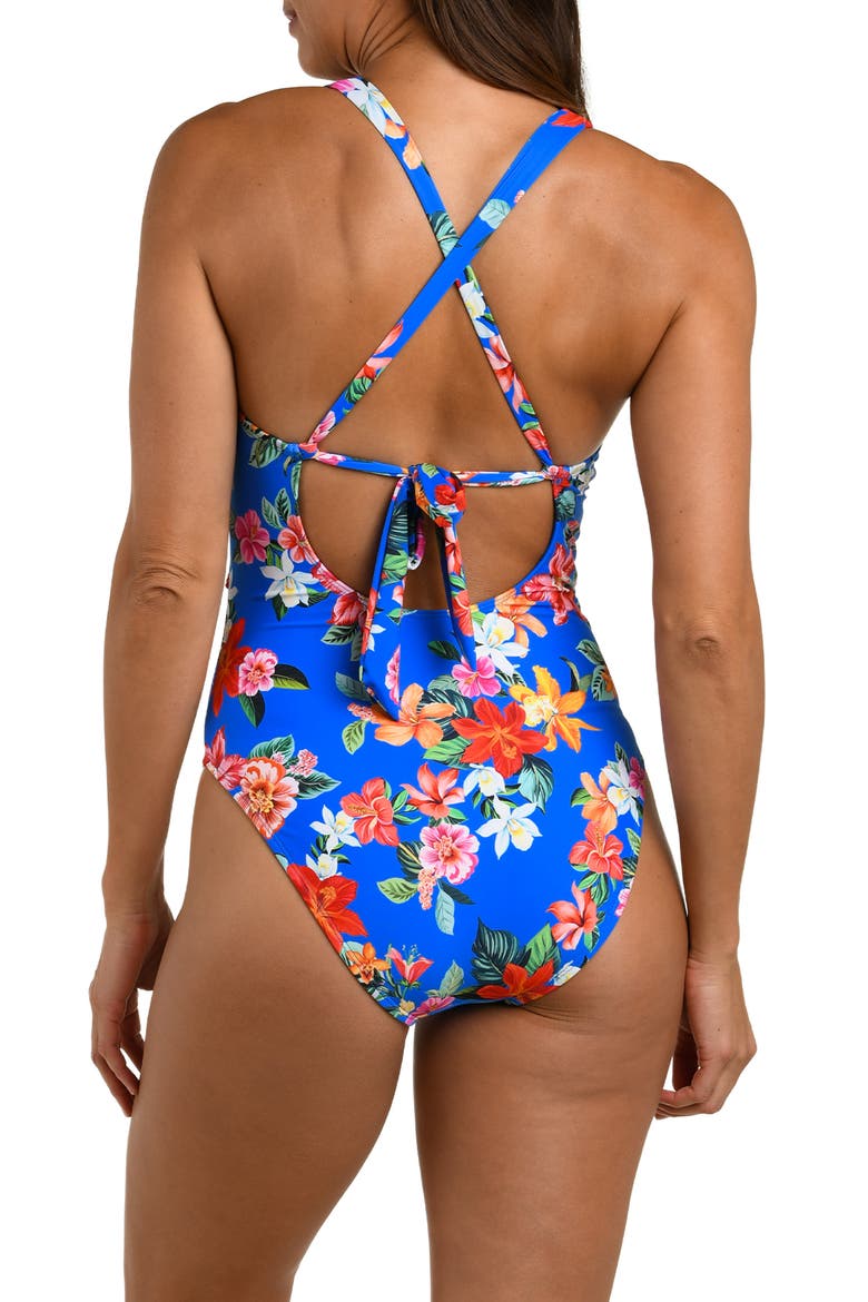 Modern Plunge One-Piece Swimsuit, Alternate, color, BLUE MULTI