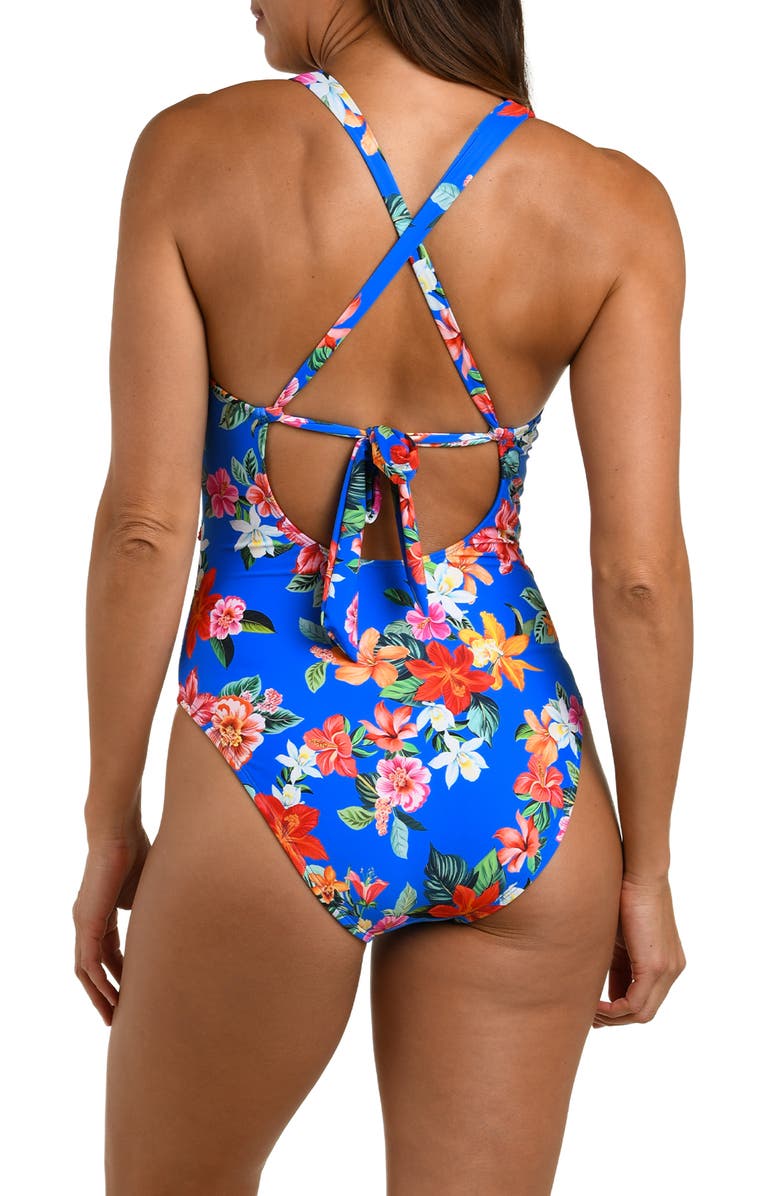 La Blanca Modern Plunge One-Piece Swimsuit, Alternate, color, Blue Multi