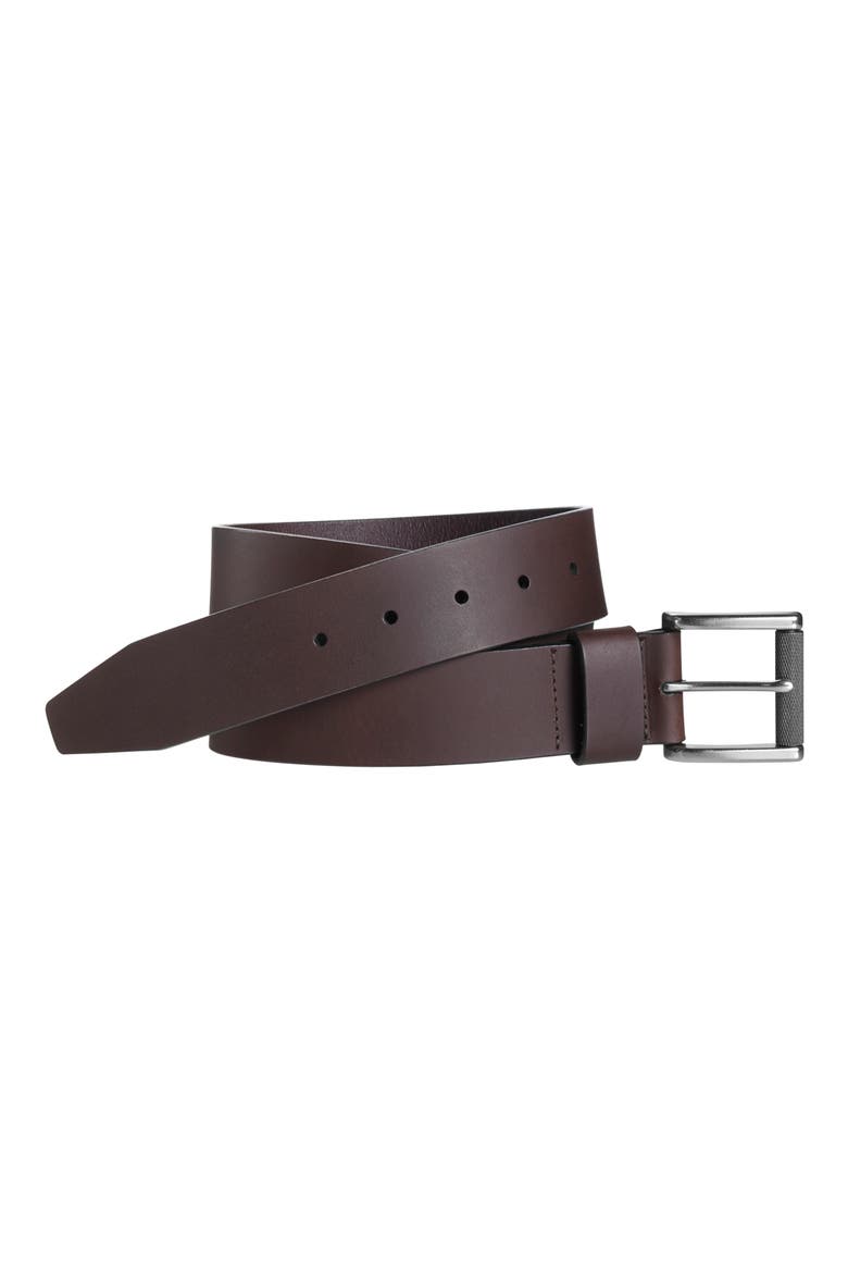 Roller Buckle Leather Belt, Main, color, BROWN