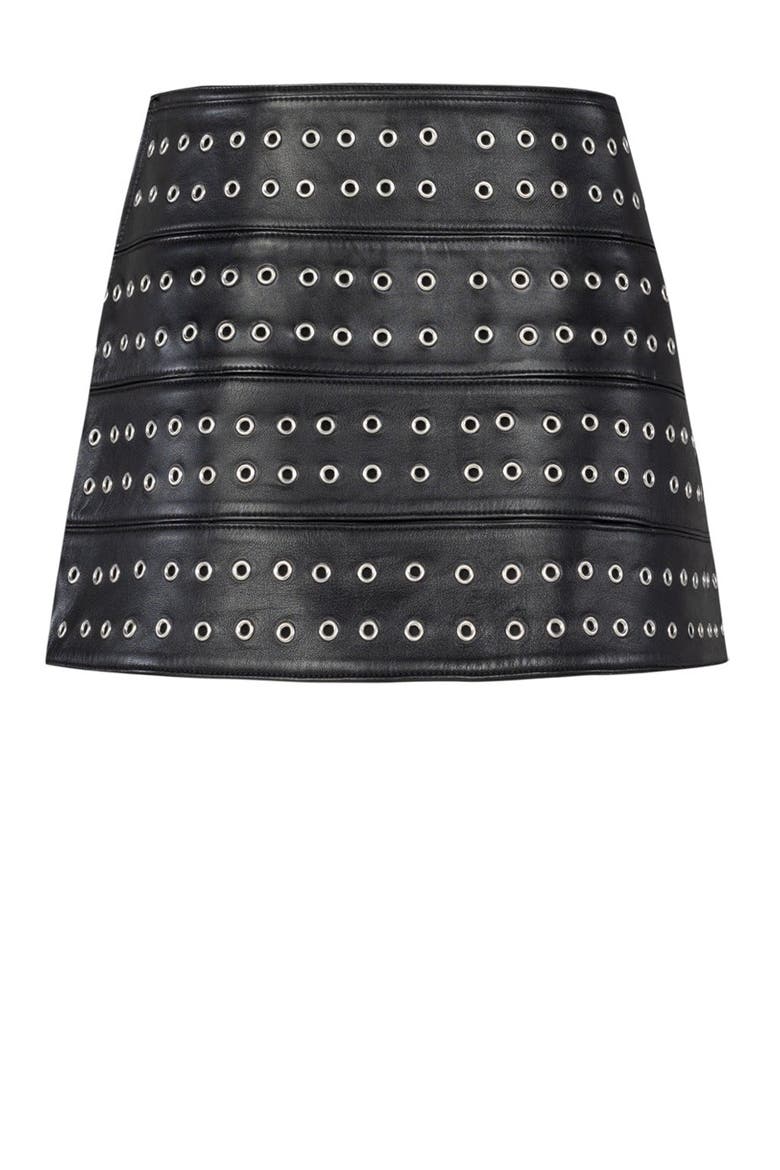 Birdeye Leather Skirt, Alternate, color, black