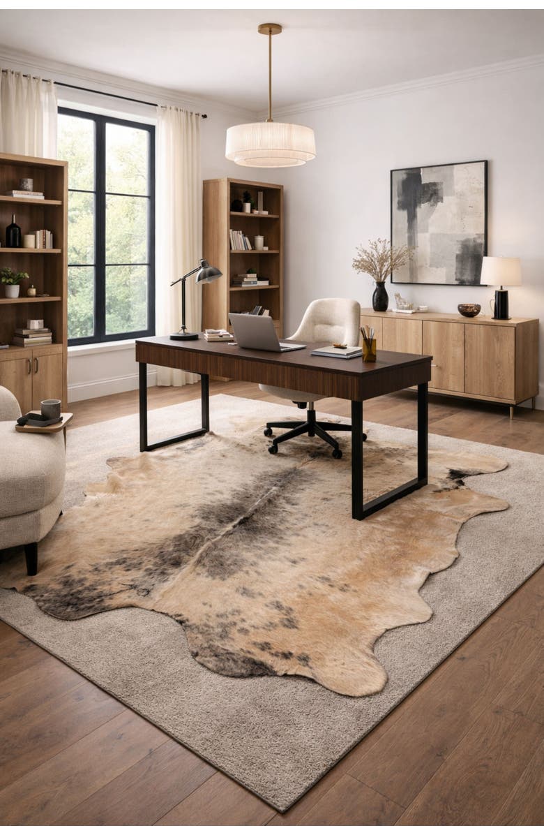 Rhacam Eco Hides RH Rugs Madeleine Beige and White Cowhide Rug 7'4" × 6'7", Alternate, color, Beige And White